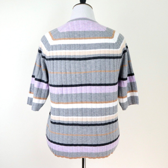 Ann Taylor Size XL Rib Knit Stripe Raglan Sweater Lilac Purple Gray - Picture 5 of 9
